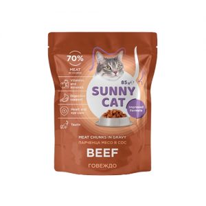 Пауч за котки Sunny cat - говеждо, 85г