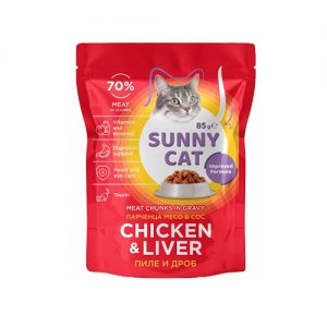 Пауч за котки Sunny cat - пиле и дроб, 85г
